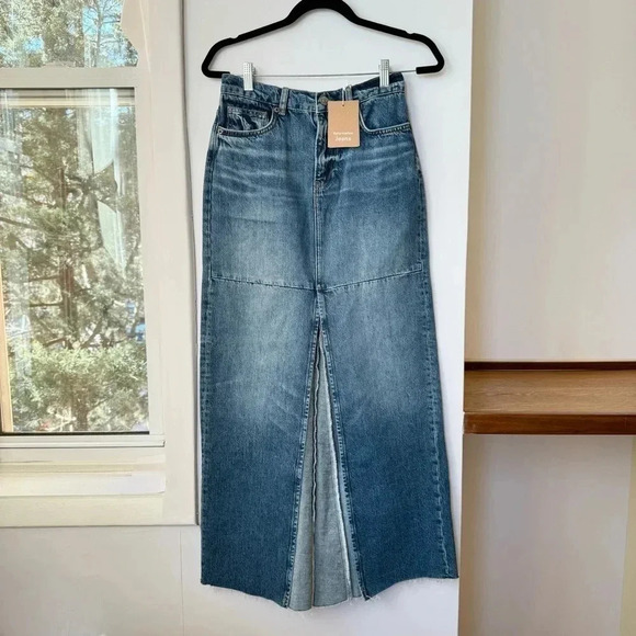 NWT Reformation Tazz Maxi Denim Jean Skirt Slit Blue 25 - Picture 6 of 15